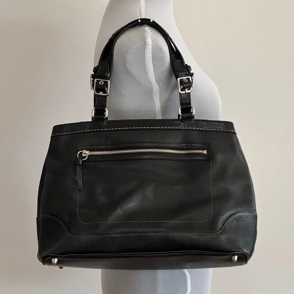 Vintage Coach Weekender Black Leather Tote Bag - Picture 2 of 13